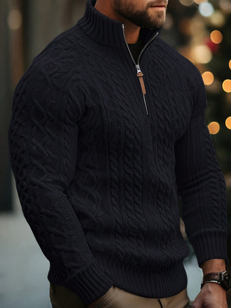 2025 Winter American Stand-Up Collar Half-Zip Knit Aran Sweater Mr. Pony Knitwear Pullover Card