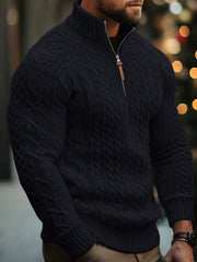 2025 Winter American Stand-Up Collar Half-Zip Knit Aran Sweater Mr. Pony Knitwear Pullover Card