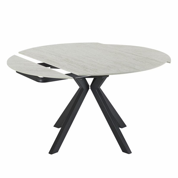 Indus Valley Cavella round Ceramic Extending Dining Table + 4 Beige Chairs
