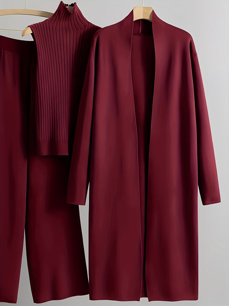 2025 newest suit high elasticity Women's loose suit, long wide-legged pants + shawl cardigan + turtleneck sweater fashion three-piece set Can be worn up to 70kg Suitable for female