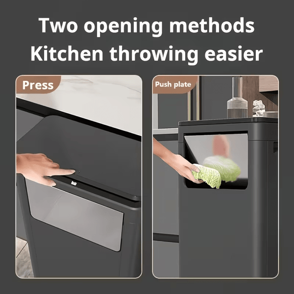 32L Double-Opening Large Capacity Assembled Garbage Bin, Black Plastic Waste Container, Featuring Press/Push Lid Opening Mechanism, Ideal for Kitchen, Living Room, Bedroom, Bathroom, And Commercial Use