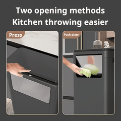 32L Double-Opening Large Capacity Assembled Garbage Bin, Black Plastic Waste Container, Featuring Press/Push Lid Opening Mechanism, Ideal for Kitchen, Living Room, Bedroom, Bathroom, And Commercial Use