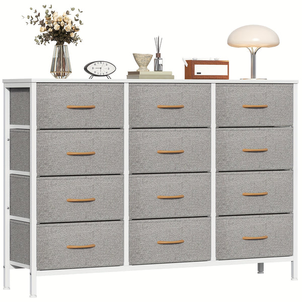 12 Canvas Chest Of Drawers Narrow Fabric Cabinet, Space-Saving Storage Organizer For Bedroom Living Room Office Sturdy Frame Chest Of Drawers