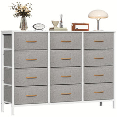 12 Canvas Chest Of Drawers Narrow Fabric Cabinet, Space-Saving Storage Organizer For Bedroom Living Room Office Sturdy Frame Chest Of Drawers