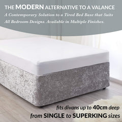 Elegant Silver Grey Crushed Velvet Wrap Around Bed Skirt - 40CM Extra Deep Bedbase Cover for Bedroom Guest Room with Adjustable All Around Elastic for Easy Fit - Soft, Breathable, and Dust-Repelling
