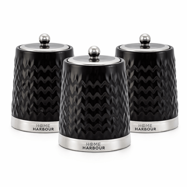 3Pcs Modern Ceramic Kitchen Canisters Set with Airtight Lids | Tea Coffee Sugar Storage Jars | Gloss Finish Countertop Containers for Home Organisation