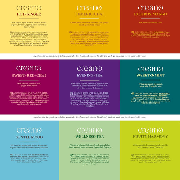 Creano Organic Herbal Tea Gift Set - 27 Organic Tea Bags in 9 Different Varieties - Tea Sampler - 54G*