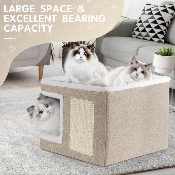 1pc Large Cat Cube House Cosy Foldable Bed Pet Cave Furry Soft Cushions Scratch Pads 42X42X36CM