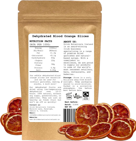 Drink Botanicals Ireland Dried Blood Orange Slices Wheels | 16+Slices | 100% Natural | for Cocktail Garnishing, Wreath, Cakes, Snacking, Infusions, Desserts | 1.76 Oz, 50 Grams |Resealable Kraft Pouch