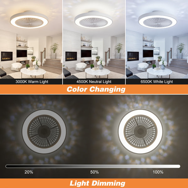 20' Low Profile Ceiling Fan with Lights And Remote Low Profile Flush Mount Ceiling Fan Light 6 Speeds 4000LM 48W Fandelier LED Fan Light Smart Timer 3000-6500K Dimmable for Dining Living Room
