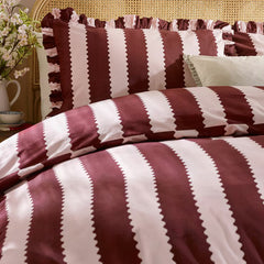 Wylder Birdie Burgundy Stripe Duvet Cover Set, in 4 Sizes