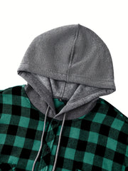 2pcs Men's New York Fashion Trendy Plaid Shirt Hoodie, Plaid Pullover Sweatshirt Flannel Hoodie
