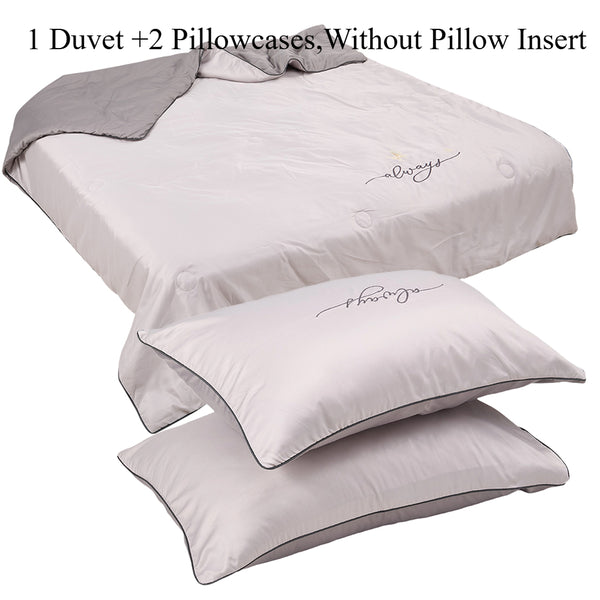 3PCS Luxury Embroidered Summer Bedding Set, Air-Conditioning Thin Quilt Set, Washed Twill Lightweight & Soft Breathable for Hot Sleepers, Machine Washable, Comtemporary Style 100% Polyester (1 Duvet + 2 Pillowcases, Without Pillow Inserts)