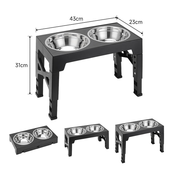 Upgraded Raised Dog Bowl with Stand, Elevated Dog Bowl with 2Large Durable Bowls, 5 Height Adjustable Dog Food Stand for Small Medium Large Sized Dog, 43x23x31cm Black