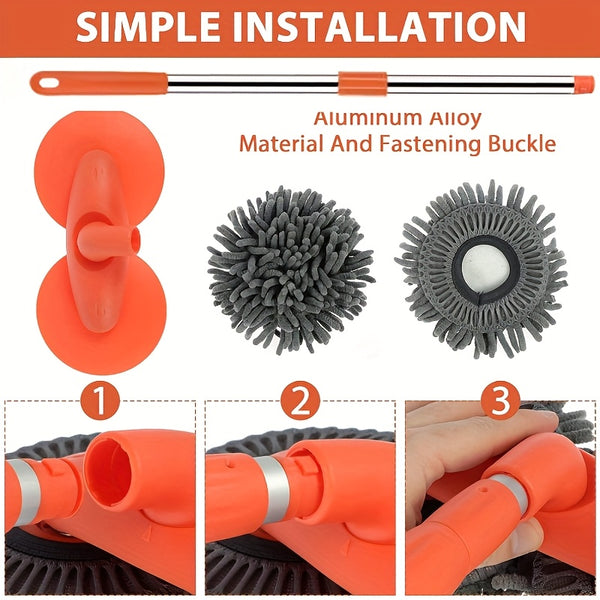 [Car Wash Brush] Adjustable Long-Handled Car Cleaning Brush, Chenille Microfiber Car Wash Tools - Heavy-Duty Multi-Surface Car Wash Mop, Truck, SUV, RV, Home & Vehicle Detailing, Soft Bristle-Free Duster for Hard-to- Areas