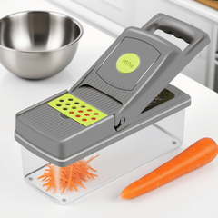 Multi-Purpose 14-in-1 Vegetable Chopper, Slicer, Dicer, and Grater, Kitchen Food Cutter for Onion, Tomato, Cucumber, Carrot, and More, Easy to Use and Clean, Gray