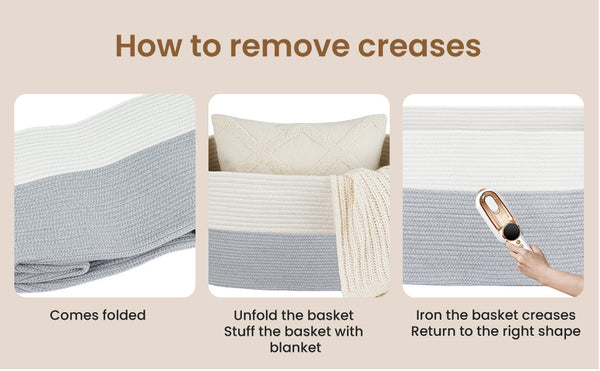 65L Large Storage Basket Blanket Baskets in Living Room, Nursery, Bedroom, Cotton Rope Baskets for Towels, Books, Toys, Dirty Clothes, Baby Storage Organiser, Grey, 65L