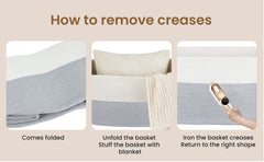 65L Large Storage Basket Blanket Baskets in Living Room, Nursery, Bedroom, Cotton Rope Baskets for Towels, Books, Toys, Dirty Clothes, Baby Storage Organiser, Grey, 65L