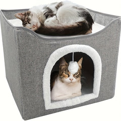 1 Luxury Cat House, Double-Decker Cat Bed with Fluffy Balls And Scratchboards - Foldable, Closed Cat Villa, Suitable for Indoor Cats And Small Dogs, Comfortable All Season, Soft Fabric, Cat House Villa; Modern Cat Bed; Durable Cat Bed, Cat Furniture