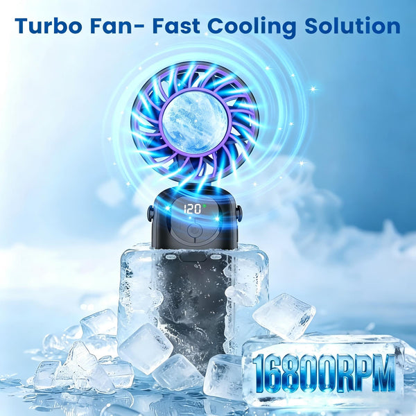 Portable Handheld Fan, Turbo Fan with Ice Cooling & 120 Adjustable Speeds, Rechargeable Personal Fan with Digital Display, 90° Foldable Mini Fan for Travel, Office, Outdoor