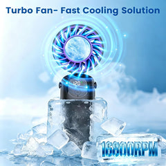 Portable Handheld Fan, Turbo Fan with Ice Cooling & 120 Adjustable Speeds, Rechargeable Personal Fan with Digital Display, 90° Foldable Mini Fan for Travel, Office, Outdoor