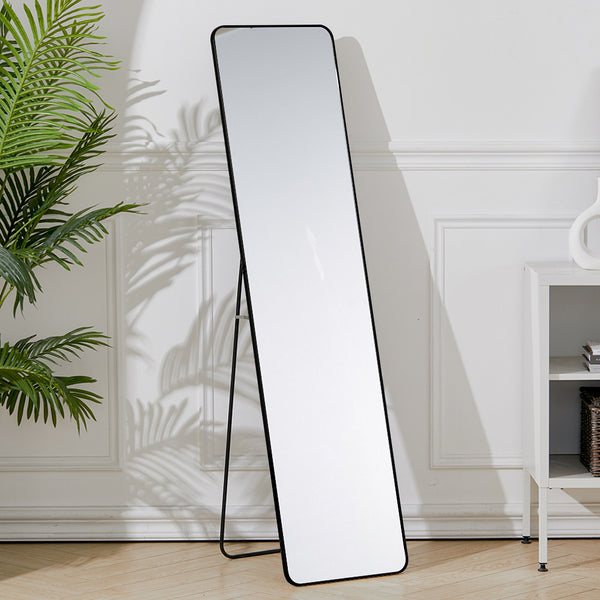 Full Length Mirror 147x37cm Aluminium Alloy Standing/Wall Rectangular Floor Mirror for Bedroom, Hallway & Dressing Room Lean, Hang or Mount (Black)