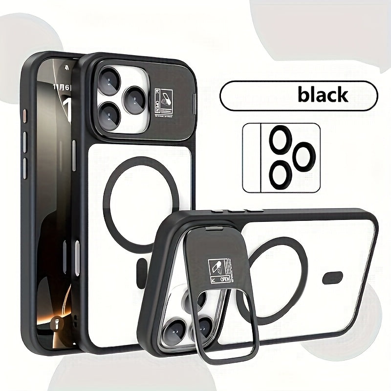 Phone Case: Magnetic Foldable Invisible Bracket Phone Case with Lens Protection Film for iPhone 17 16 15 14 13 12 11 Pro Max 17Air Wireless Charging Cover Fall Resistant Protective Case