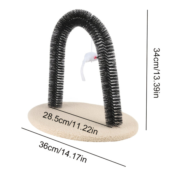 4-in-1 Multifunctional Pet Toy Cat Arch Scratcher Beauty Container and Massager Toy Pet Cat Scratching Board Toy Fur Grooming Brush Cat Arch Scratcher Irresistible Grooming Brush and Scratching Toy
