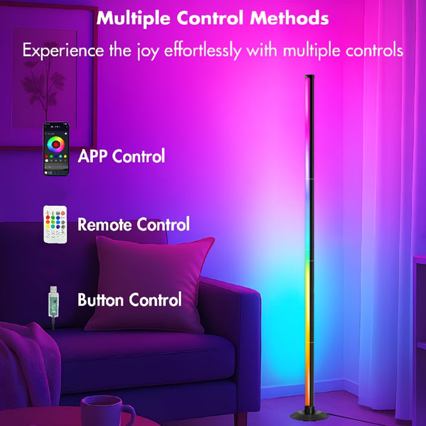 Smart LED Floor Lamp RGBICB Mood Ambient Light Modern Minimalist Backlight with Dual Control via App/Remote | Home Office Decorative Bedside Lamp for Gaming Room, Study, Holiday Birthday Gift, Halloween Christmas Decoration