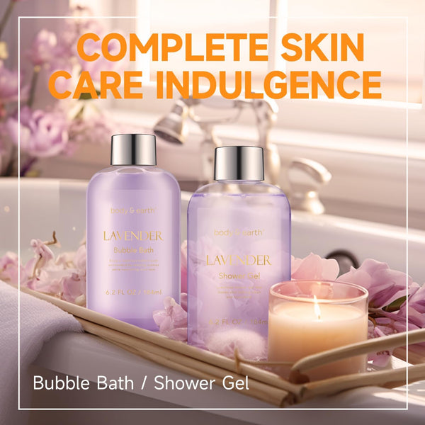 BODY & EARTH Bath Spa Gift Set for Women, Shower Gift Sets, 6Pcs Lavender Toiletries Gift Sets for Women, Luxurious Pamper Gifts for Women Birthday Gifts for Her Ladies Gift Sets Valentine'S Gifts