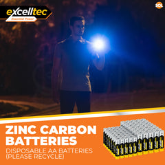 Excelltec 40pk x AA + 40pk x AAA Zinc Carbon Batteries | 1.5V Long-Lasting Household Battery Pack | Reliable Everyday Power for Toys, Remotes, Flashlights & Clocks | Bulk Home & Office Supply