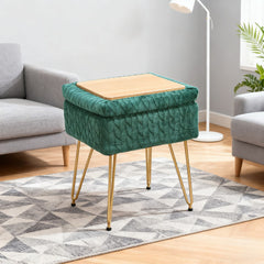Padded Storage Footstool, Living Room Side Table with Tray, Sofa Footstool, Bedroom Dressing Stool - Features Large Built-in Storage, Non-Slip Metal Hairpin Legs, Includes Tray, Suitable for Living Rooms, Bedrooms, Hallways