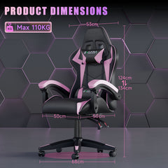 GartistGo Ergonomic Gaming Chair - Gamer Chairs with Lumbar Cushion + Headrest, Height-Adjustable Office & Computer Chair for Adults, Girls, Boys (Without footrest)