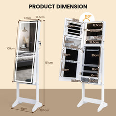 DORTALA Lockable Jewelry Armoire Standing Jewelry Cabinet W/ LED Lights, Jewelry Armoires