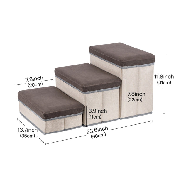 Foldable Dog Stairs, 3 Tier Pet Steps with Storage, Adjustable Dog Ramp for Bed and Sofa, Soft Flannel Pet Stairs for Small & Medium Dogs and Cats
