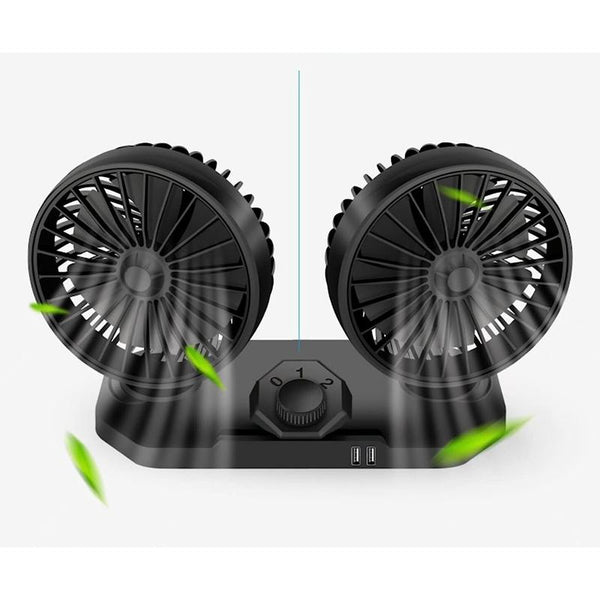 12V Double Fan 2 Speeds Rotating Portable Car Office Desk Cooling USB ports AC79