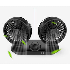 12V Double Fan 2 Speeds Rotating Portable Car Office Desk Cooling USB ports AC79