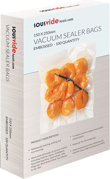 Sousvidetools | Vacuum Sealer Bags | Pack of 100 | 30Cm X 40Cm | Embossed Food Storage | Sous Vide Cooking, Freezing & Microwaving | [SVT-06005]