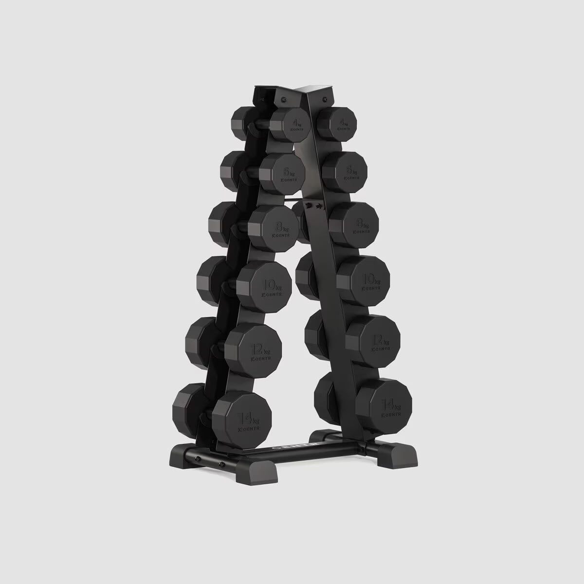 Centr 108Kg Rubber Dumbbell Set with Rack