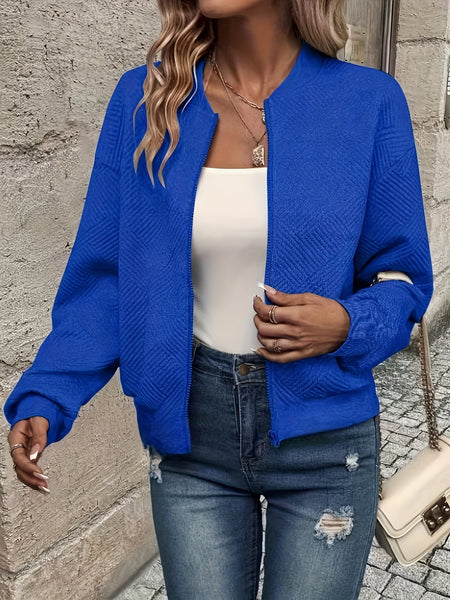 Solid Color Casual Zip-Up Cardigan Jacket