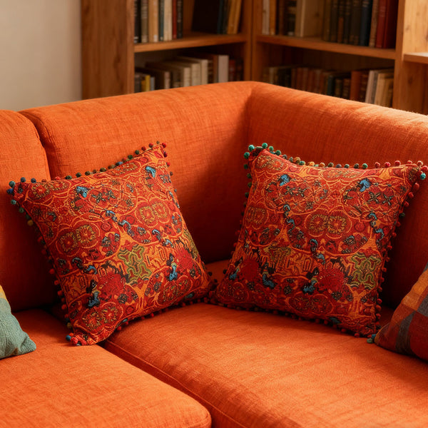 18x18 Inch Reversible Turkish Pattern Pillows (Set of 2 with Inserts) - Romantic Turkey Boho Floral Double Sided Design, Premium Polyester Cover & Fill, Decorative Accent Pillows for Sofa, Chair, Bedroom