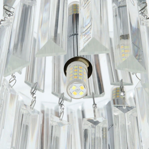 Modern Crystal Ceiling Lamp, Hanging Chandelier with Chrome Plated Iron Chassis, 4×G9 Bulbs, 30×30×14cm for Living Room, Bedroom, Dining Room & Corridor.