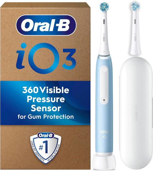 Oral-B Io3 Electric Toothbrush, 2 Toothbrush Heads, Pressure Sensor, Toothbrush for Adults with Travel Case, Gift Ideas for Him/Her, Matt Black, UK 2 Pin Plug