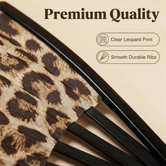 Large 23cm Retro Leopard Print Hand Fan - Portable Folding Fan Suitable for Women & Men, Fabric Cooling Fan for Summer, Parties, Rave, Dance Performances, Outdoor Events - Elegant Gift for