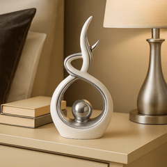 White & Silver Abstract Statue 27.5cm – Modern Ceramic Sculpture for Home, Shelf & Table Décor | Elegant White and Silver Ornament Gift for Living Room, Bedroom & Housewarmings