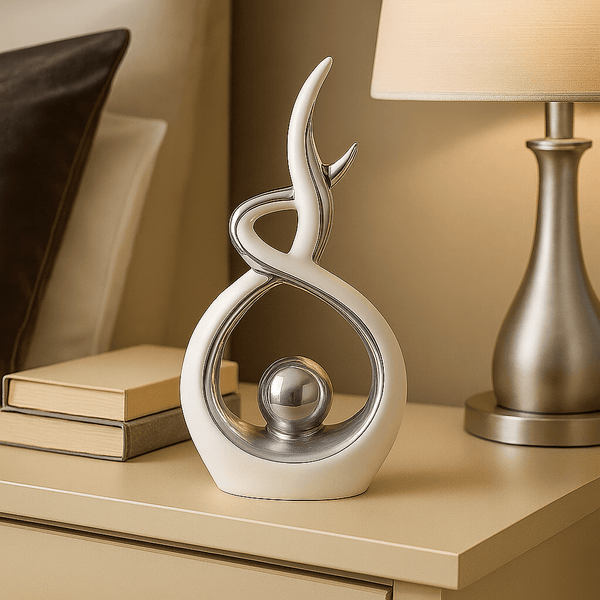 White & Silver Abstract Statue 27.5cm – Modern Ceramic Sculpture for Home, Shelf & Table Décor | Elegant White and Silver Ornament Gift for Living Room, Bedroom & Housewarmings