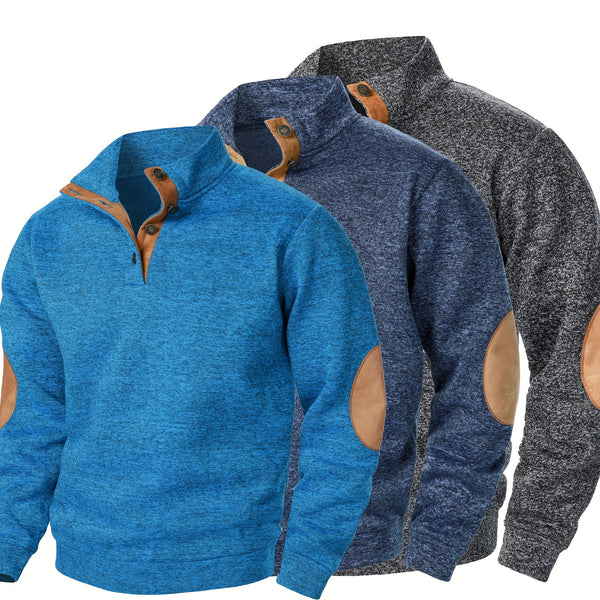 Men'S Long-Sleeve Casual Knit Shirt with a Stand Collar for Autumn And Winter, Suitable for Golf And Camping, Sold in a Set of Three