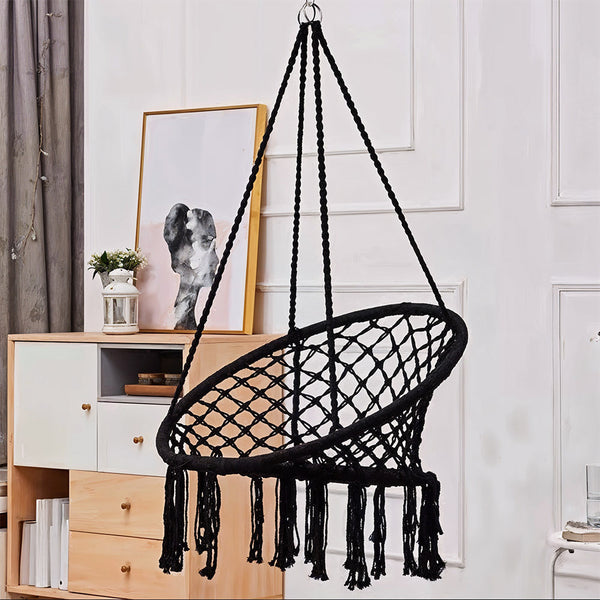 Courtyard Woven Hanging Basket, Hanging Cotton Rope Iron Ring Hanging Chair, Balcony Rocking Chair, Suitable for Indoor, Outdoor, Home, Balcony, Courtyard, Garden, Maximum Load Capacity: 200kg, Material: Iron Ring, Cotton Rope (No Include Cushion)