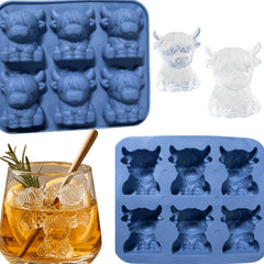 2pcs/3pcs 3D Highland Cow Ice Mold, 6-Grid Silicone Ice Mold, Highland Cow Shape Washable And Heat Resistant, Food Grade Ice Mold for Party Beverages, Foldable for Easy Ice Retrieval, Cocktails, Champagne, And Beverage Ice Grids