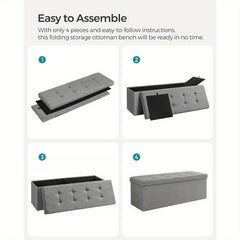 Storage Ottoman, Padded Foldable Bench, Chest with Lid, 120L Capacity, Holds up to 300 kg, for Bedroom, Hallway, Living Room, Light Grey LSF84GYX
